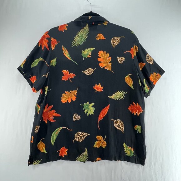 Clio Petites Vintage Shirt Sz PL Short Sleeve Button Up Fall Leaf Made USA Black - Picture 2 of 11